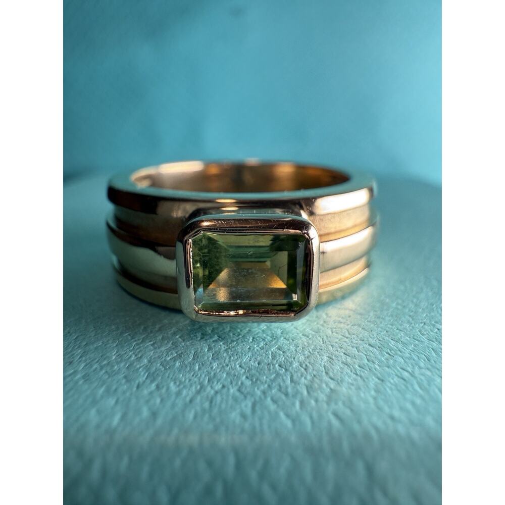 Tiffany & Co. 18k Gold 8mm Sparkle Green Gemstone Peridot Band Wide Ring 12.3g - Picture 12 of 16